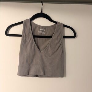 Garage Light Gray Ribbed V-Neck Crop Top